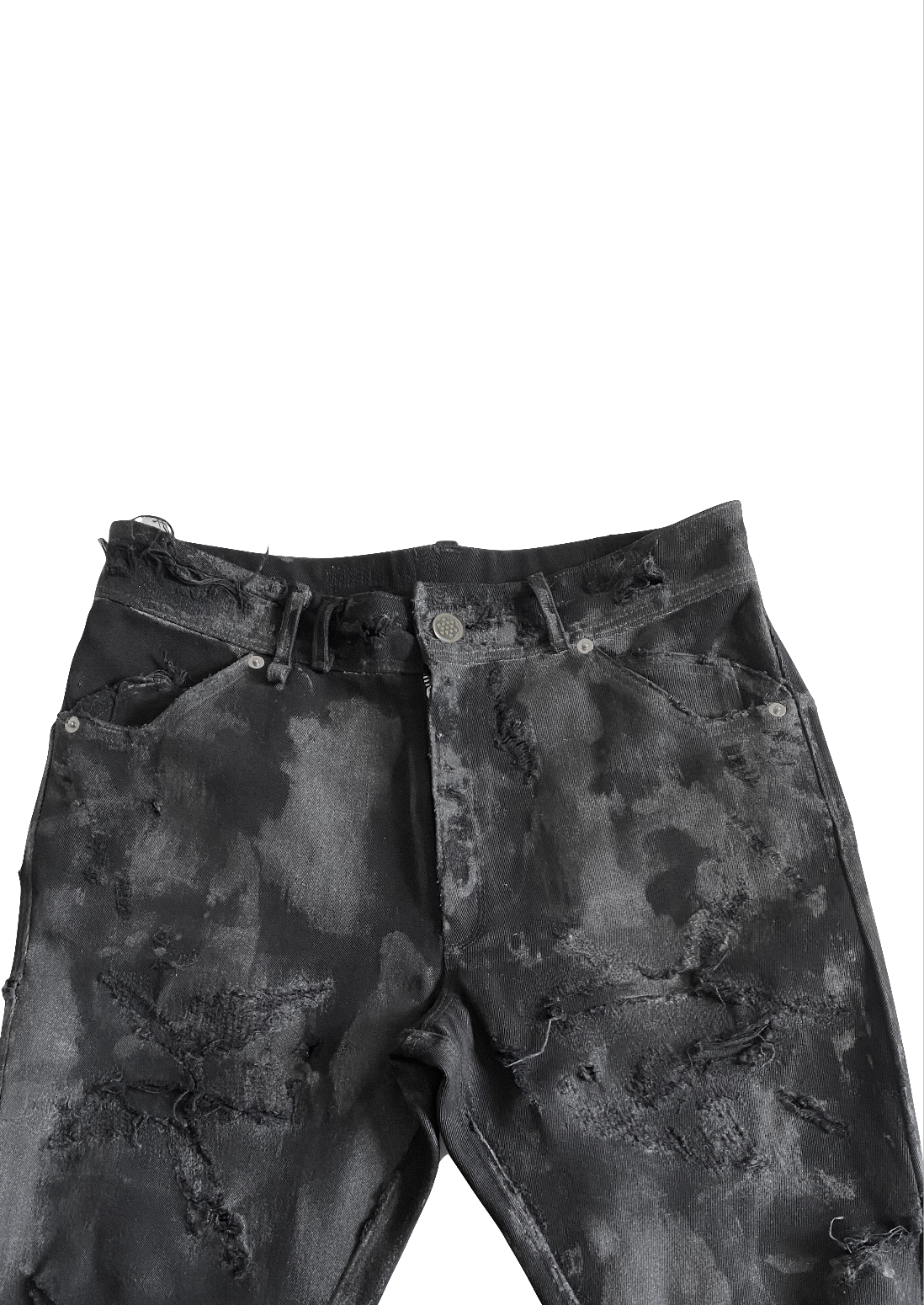 BLACK FLARED WAXED DENIM