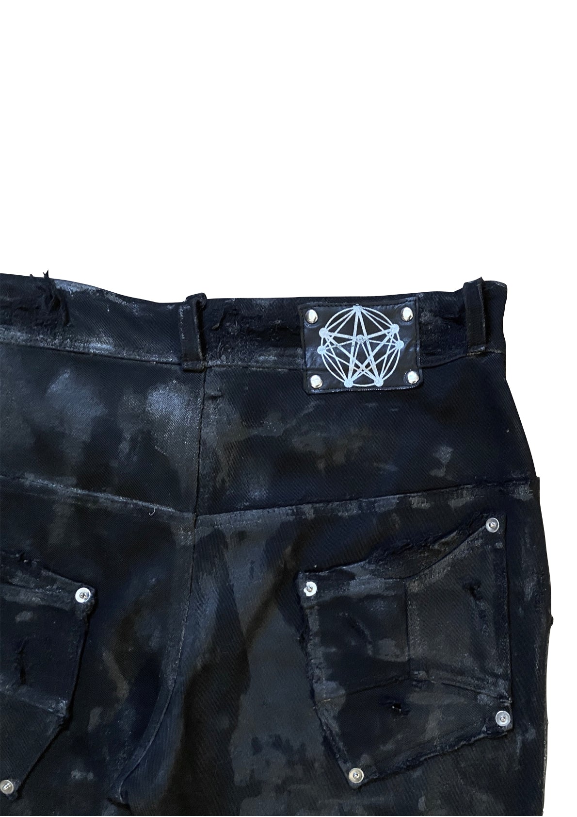 BLACK FLARED WAXED DENIM