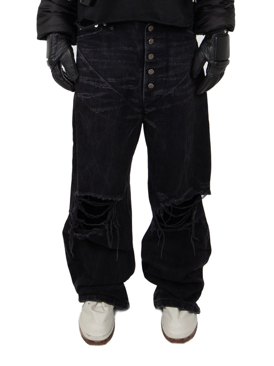 BLACK DISTRESSED RELAXED DENIM