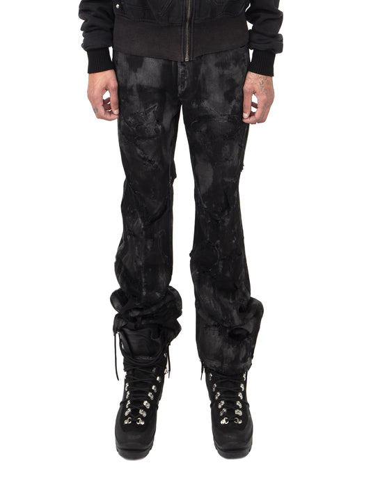 BLACK FLARED WAXED DENIM