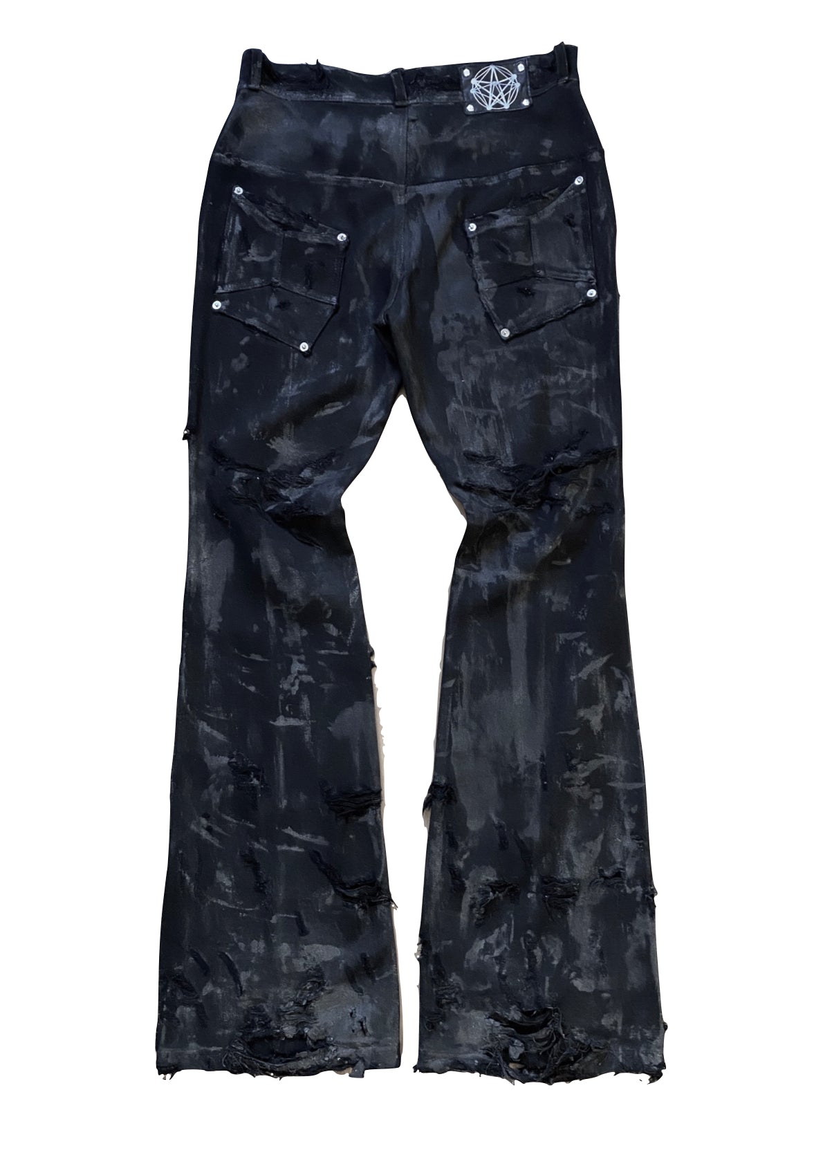 BLACK FLARED WAXED DENIM