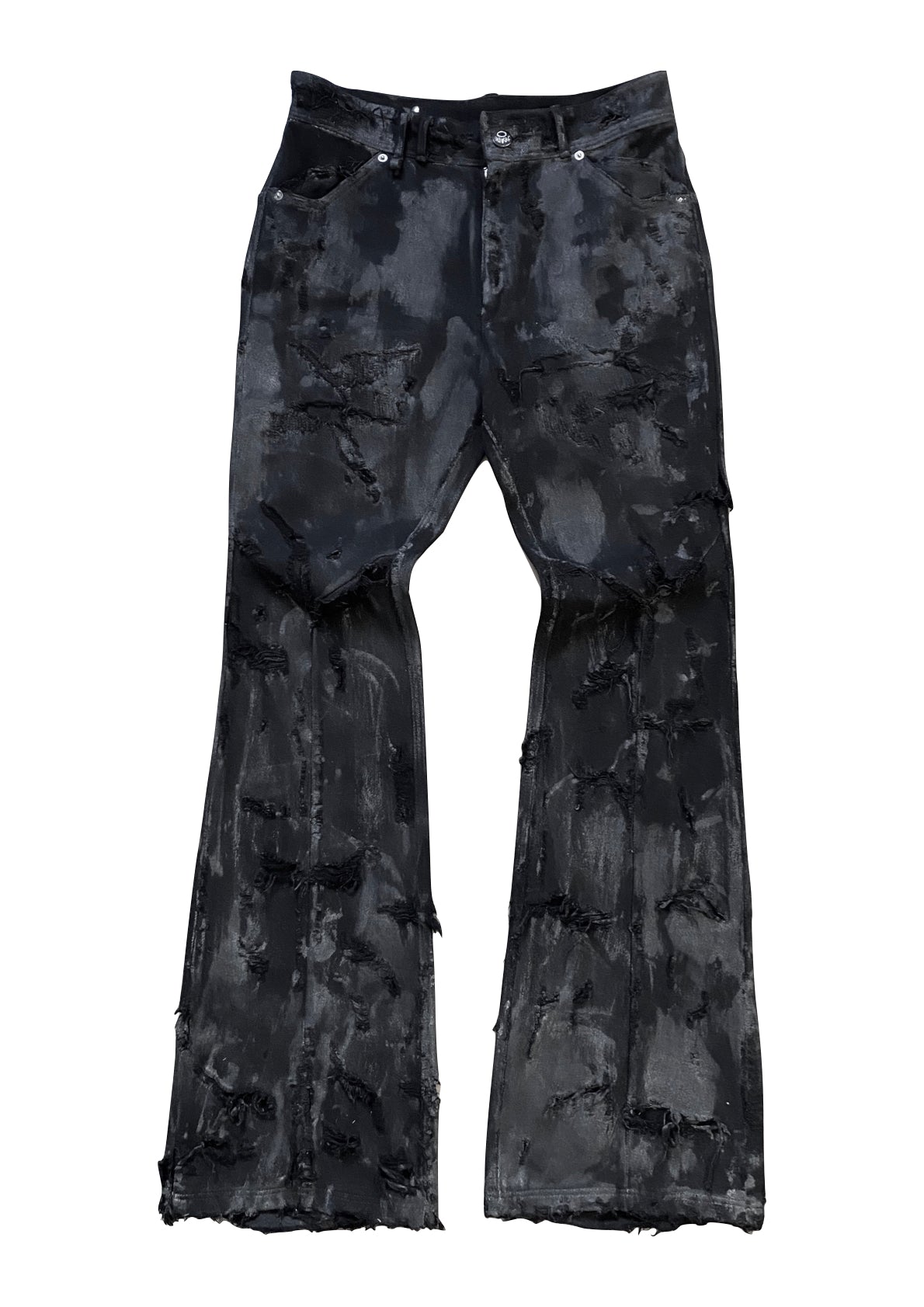 BLACK FLARED WAXED DENIM