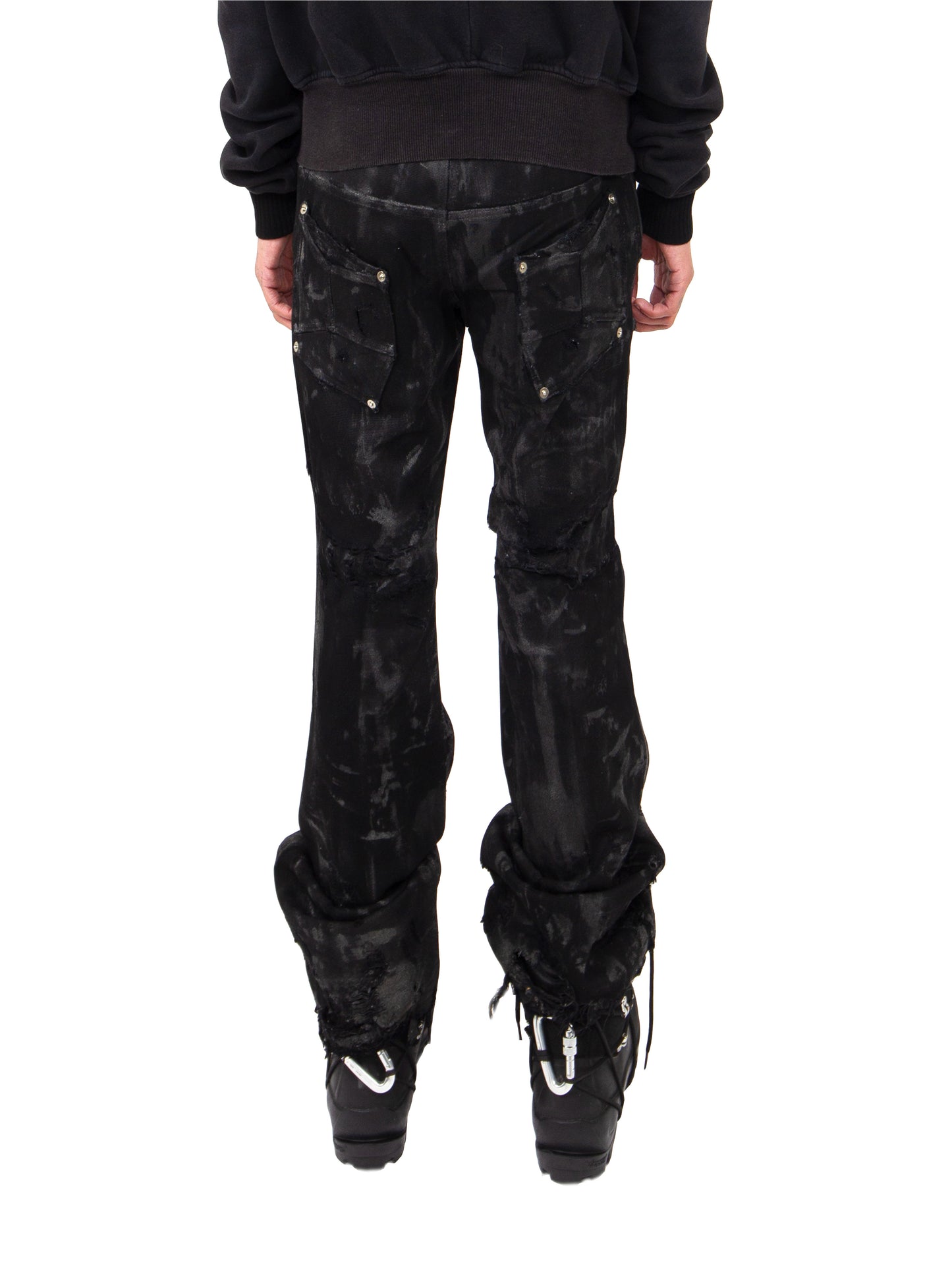 BLACK FLARED WAXED DENIM